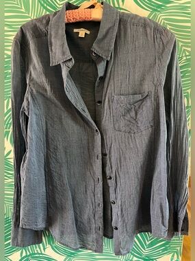 Carlson long sleeve button down 100% cotton light weight shirt sz M light blue